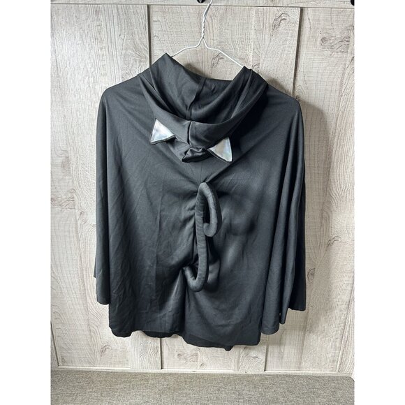 Childs Ages 6+ Black Cat Hooded Poncho Costume w/ Attached Ears & Tail Halloween - Picture 2 of 6